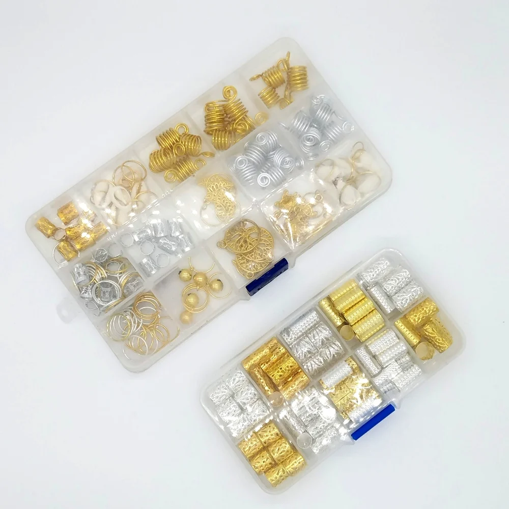 3 Boxes Hair Jewelry Accessories Charms for Braids Dreadlocks, Gold Silver Shell